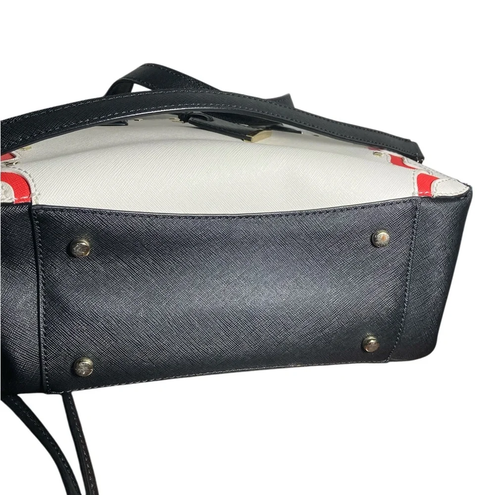 Kate Spade  New York white Black and Red scalloped trim Crossbody Tote  Bag